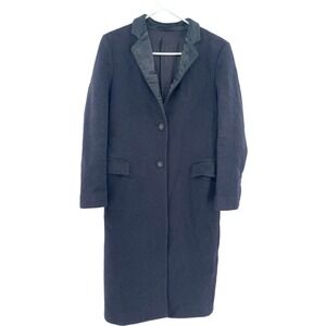 Officine Generale Coat Eden Satin Trimmed Wool Blend 38 US 6 Dark Navy Blue